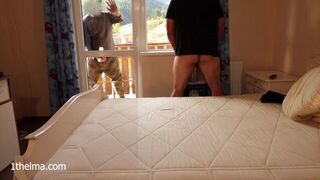 exhibitionist couple fuck in front of horny voyer at the hostel windows - porn video